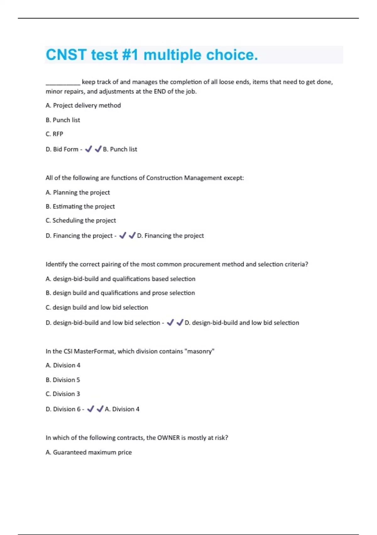 CNST test #1 multiple choice Questions And Answers Rated A+ - CNST ...