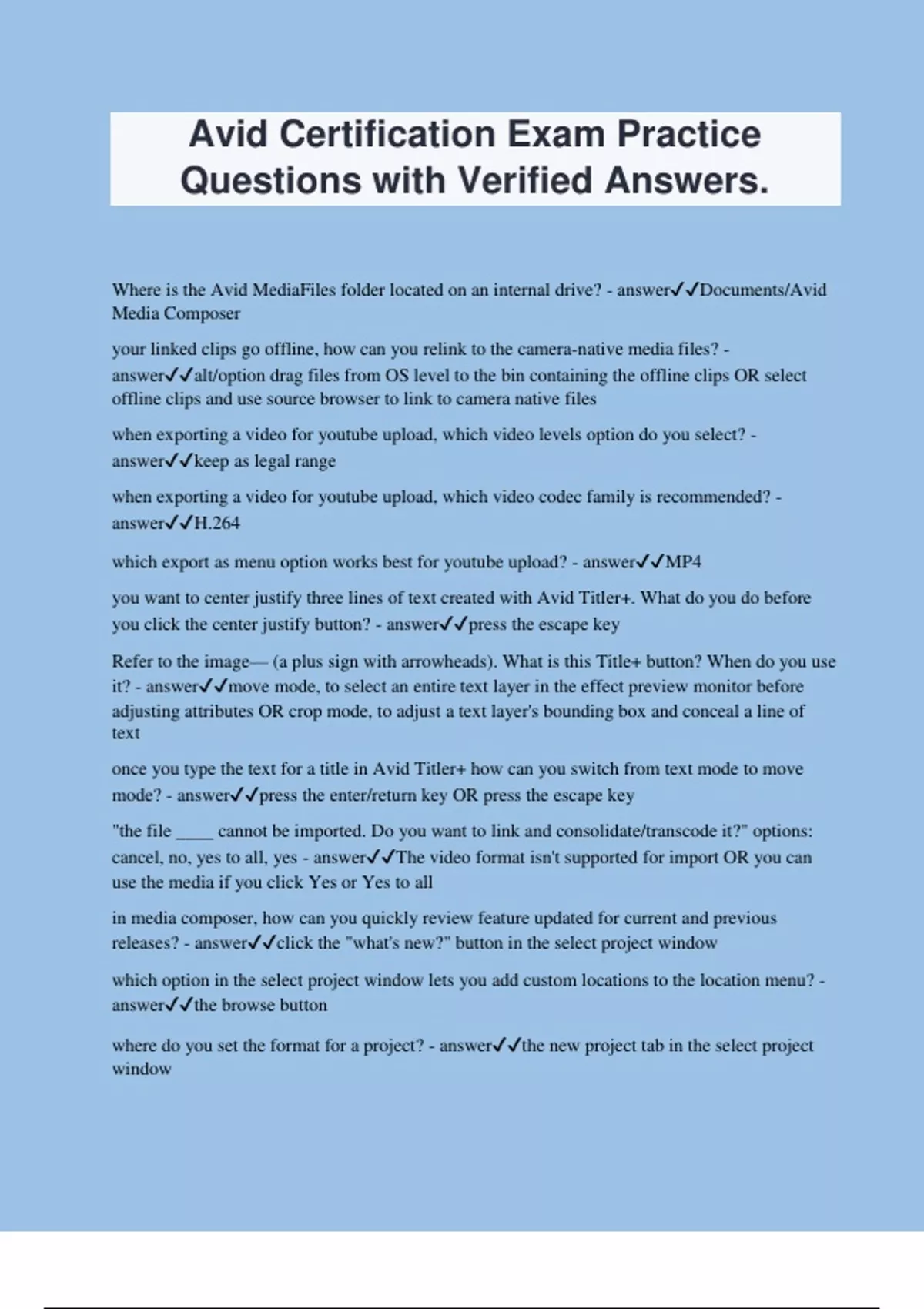 Avid Certification Exam Practice Questions with Verified Answers ...