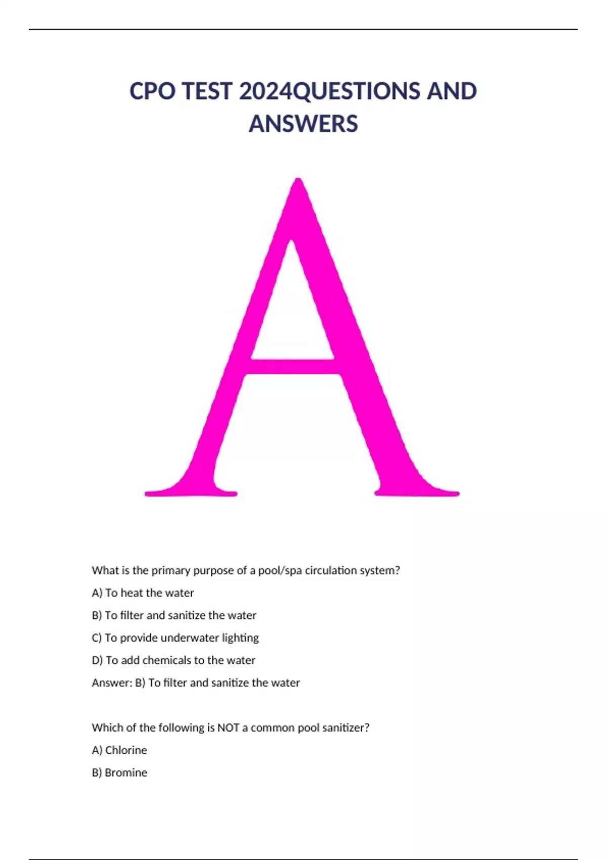 CPO TEST 2025 QUESTIONS AND ANSWERS ALREADY PASSED AND GRADED A+ ...