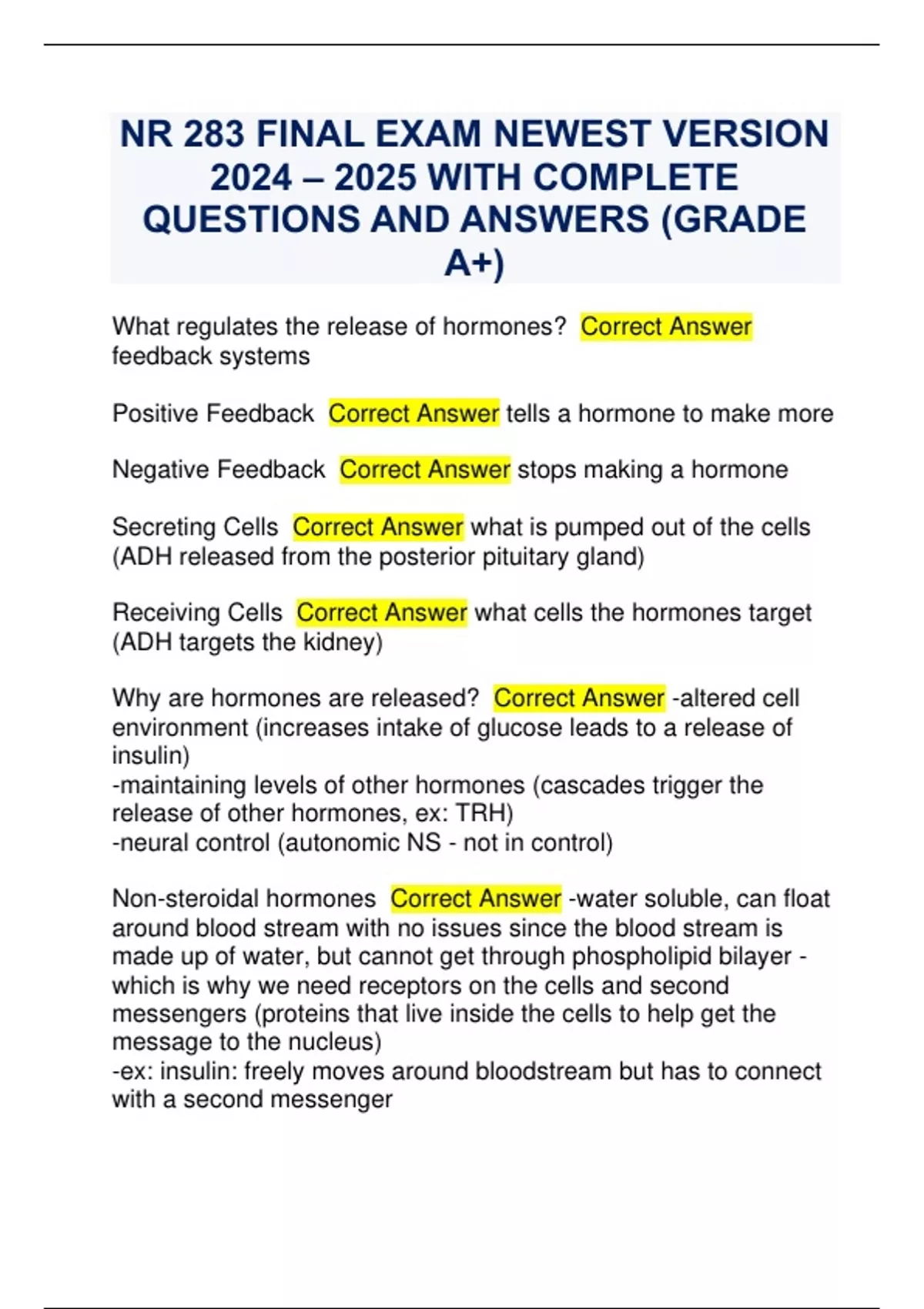NR 283 FINAL EXAM NEWEST VERSION 2024 – 2025 WITH COMPLETE QUESTIONS ...