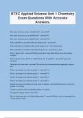 BTEC Applied Science Unit 1 Chemistry Exam Questions With Accurate Answers&period;