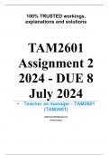 Exam &lpar;elaborations&rpar; TAM2601 Assignment 2 &lpar;COMPLETE ANSWERS&rpar; 2024 - DUE 8 July 2024 &bull;&Tab;Course &bull;&Tab;Teacher as manager - TAM2601 &lpar;TAM2601&rpar; &bull;&Tab;Institution &bull;&Tab;University Of South Africa &lpar;Unisa&rpar; &bull;&Tab;Book &bull;&Tab;The Teacher as a Manager TAM2601 Assignment 2 &lpar;COMPLETE ANSWER