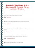 Intro to IoT Final Exam Review Questions with Complete Correct Answers &vert; Grade A&plus;