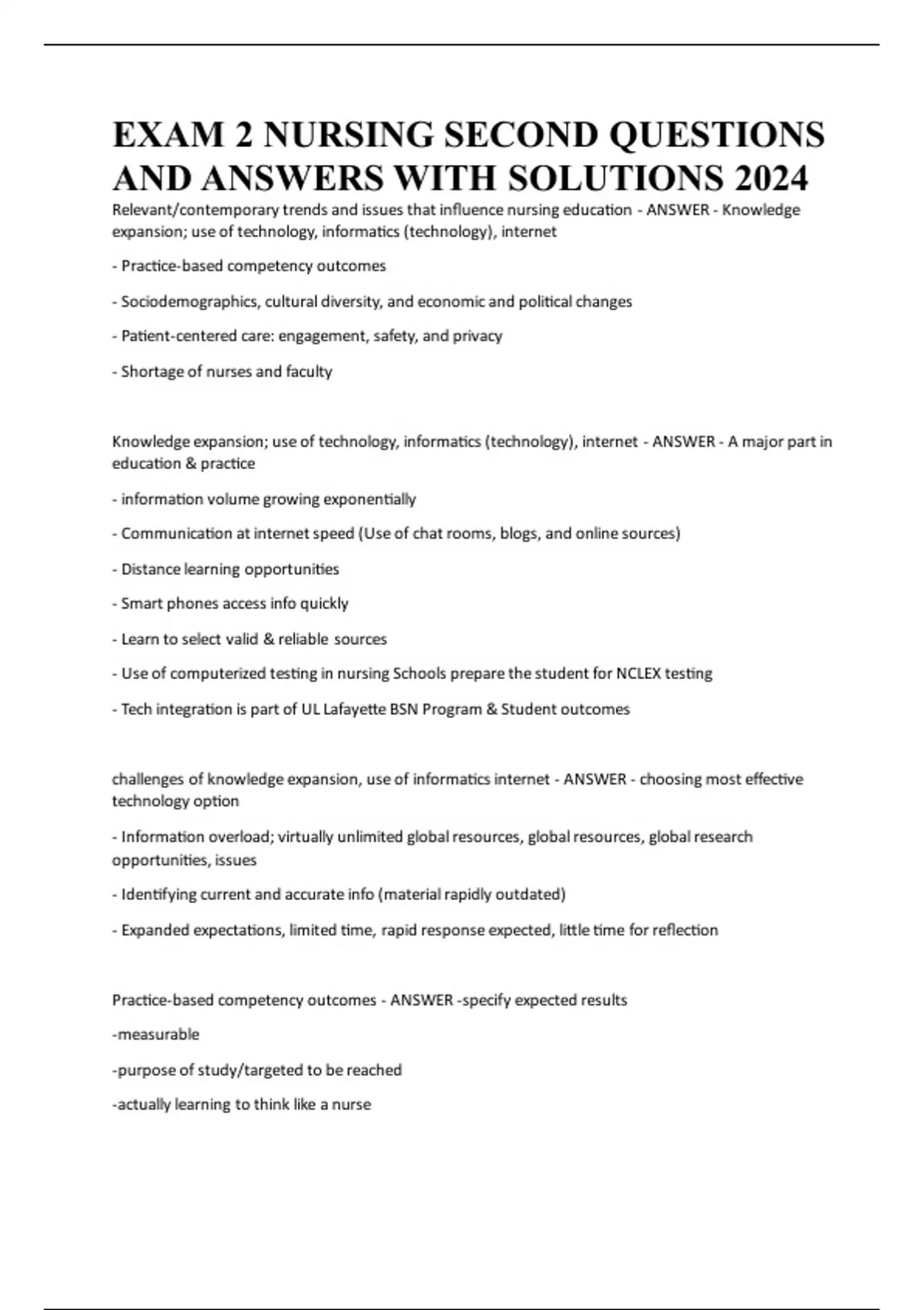 EXAM 2 NURSING SECOND QUESTIONS AND ANSWERS WITH SOLUTIONS 2024 - Ancc ...