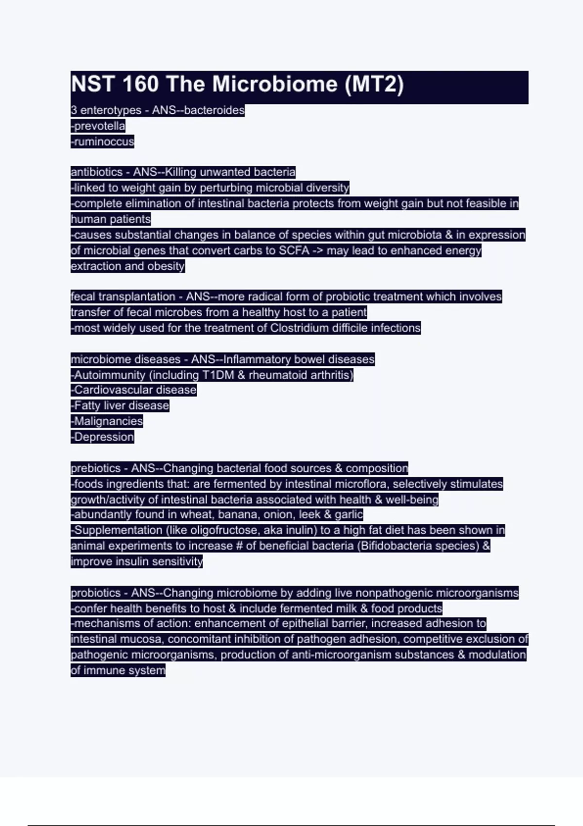 NST 160 The Microbiome (MT2) Questions with 100% correct answers ...