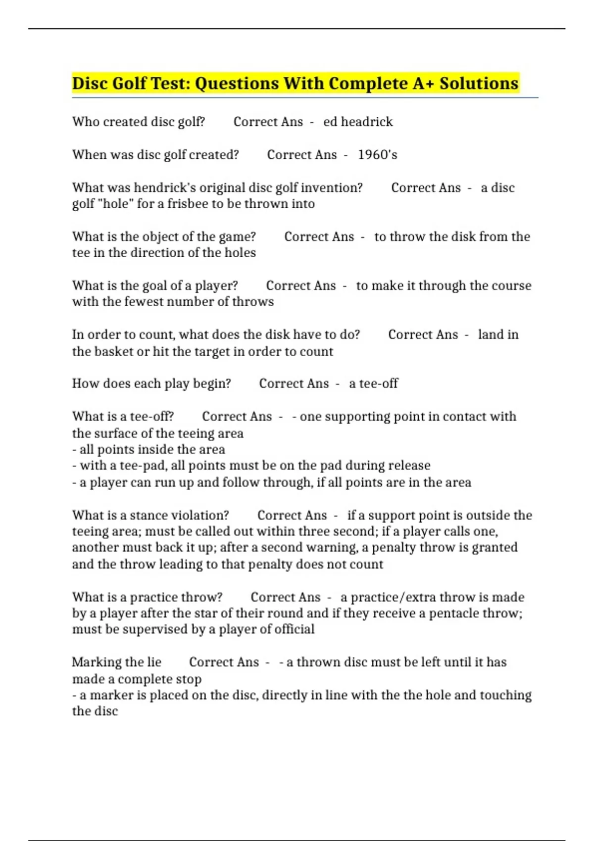 Disc Golf Test Questions With Complete A Solutions DISC GOLF disc-golf-test-questions-with-complete-a-solutions-disc-golf