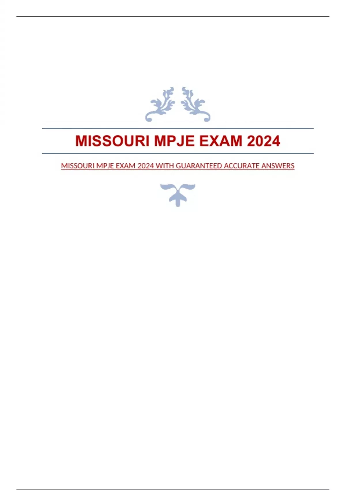 MISSOURI MPJE EXAM 2024 WITH GUARANTEED ACCURATE ANSWERS MISSOURI