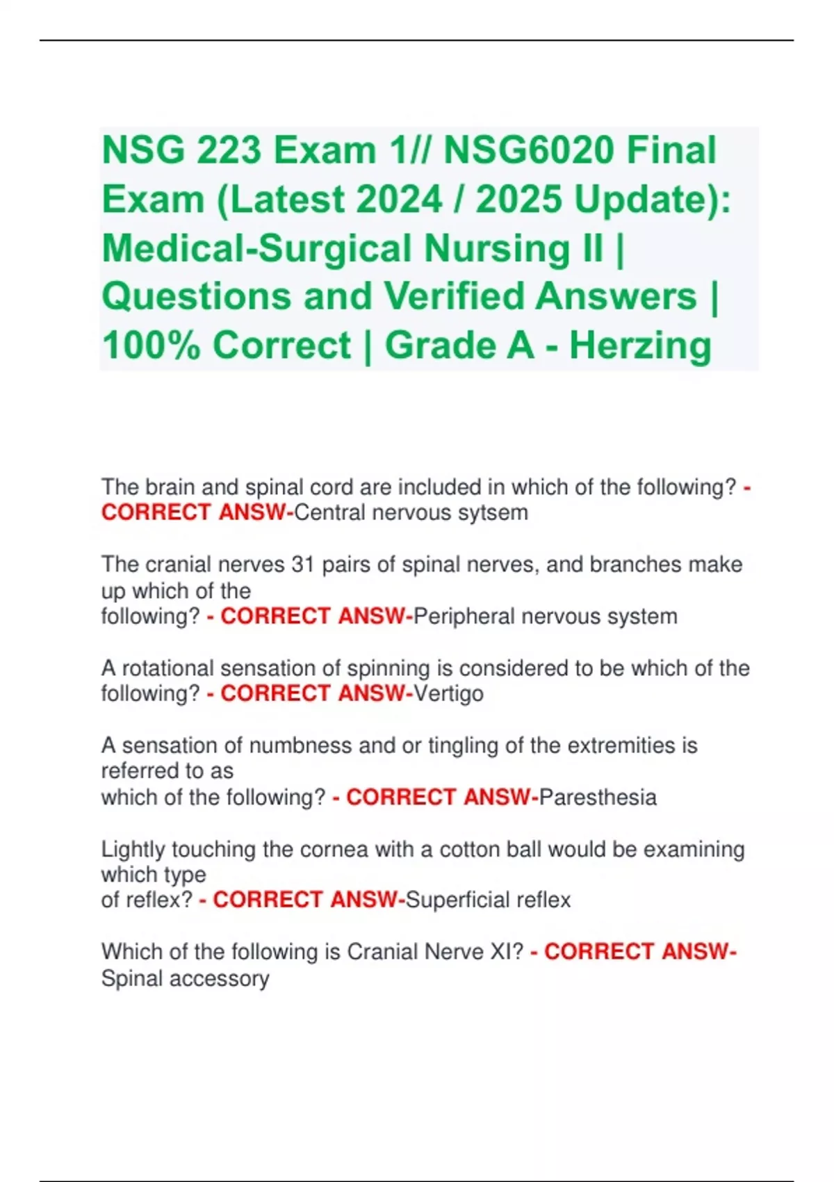 NSG 223 Exam 1// NSG6020 Final Exam (Latest 2024 / 2025 Update ...