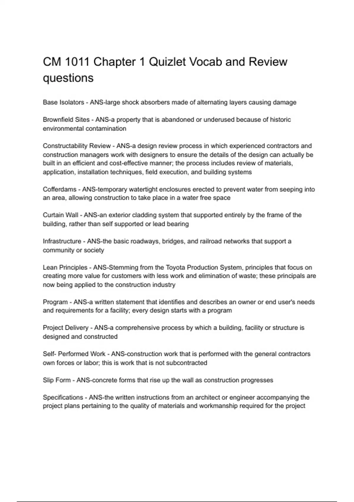 CM 1011 Chapter 1 Quizlet Vocab and Review Questions with 100 Actual