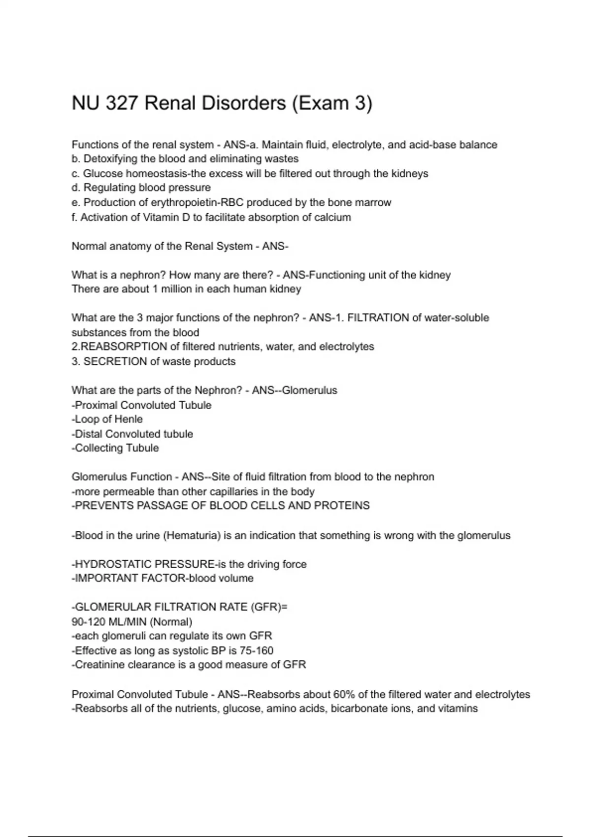 NU 327 Renal Disorders (Exam 3) Questions with 100% Actual correct ...