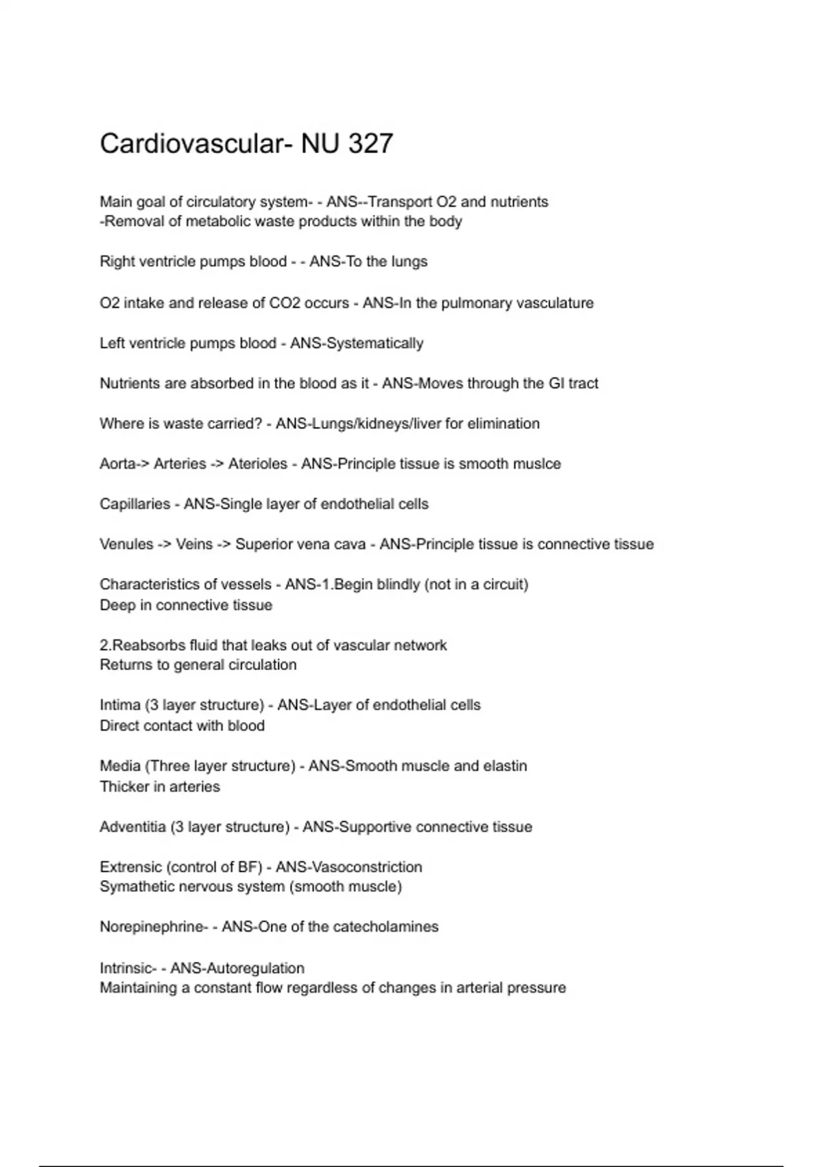 Cardiovascular- NU 327 Questions with 100% Actual correct answers ...