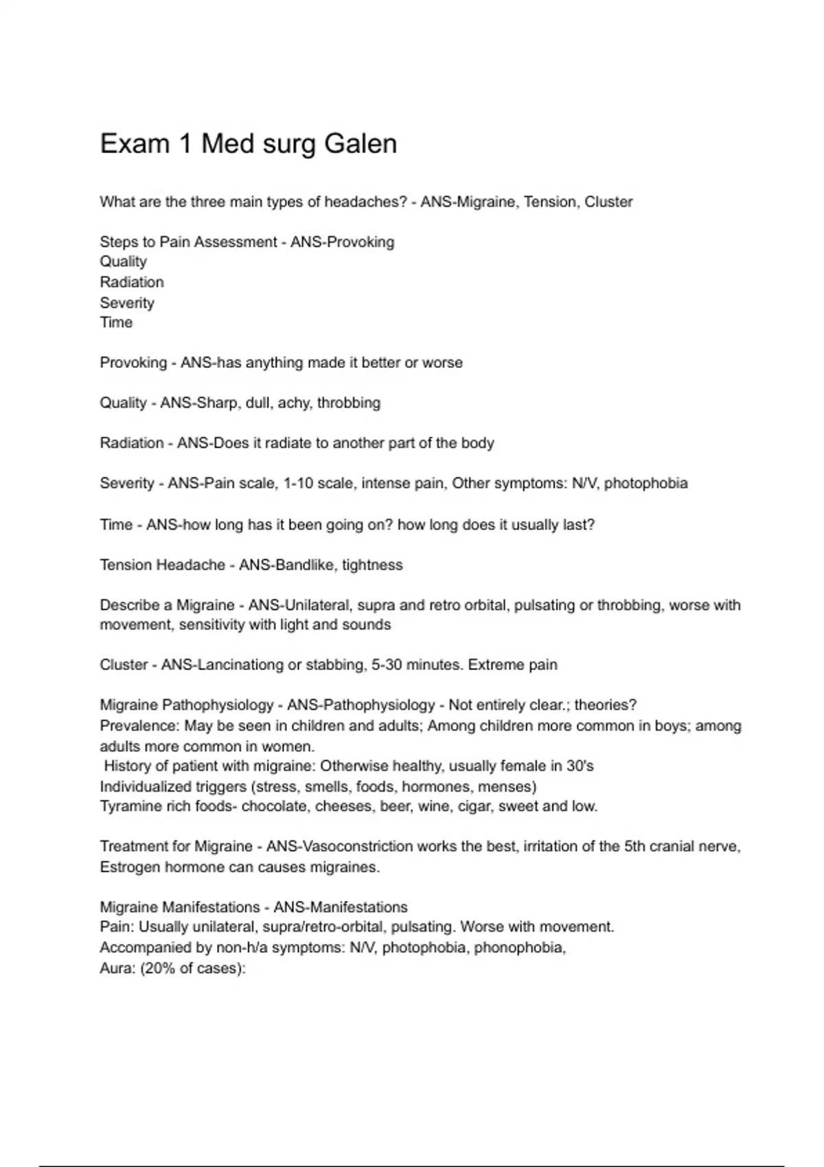 Exam 1 Med surg Galen Questions with 100% Actual correct answers ...