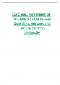 CGSC 1001 MYSTERIES OF  THE MIND EXAM Review  Questions&comma; Answers and  Lecture Carleton  University