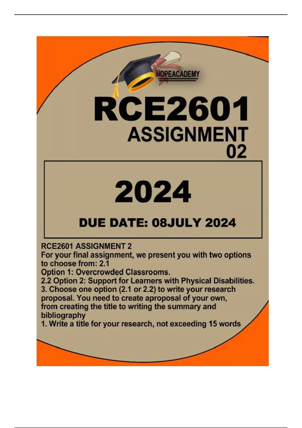 RCE2601 ASSIGNMENT 2 DUE 8 JULY 2024 For your final assignment, we ...