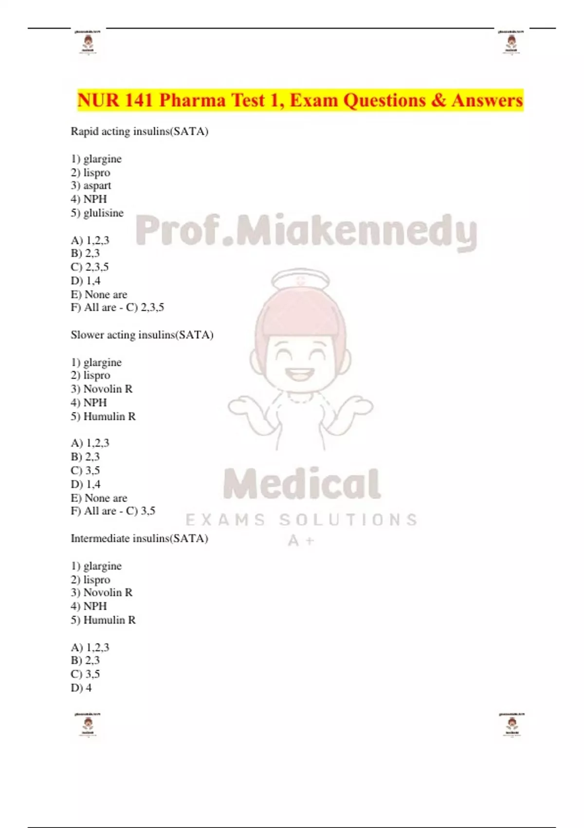 NUR 141 Pharma Test 1, Exam Questions & Answers - NUR 141 Pharma ...
