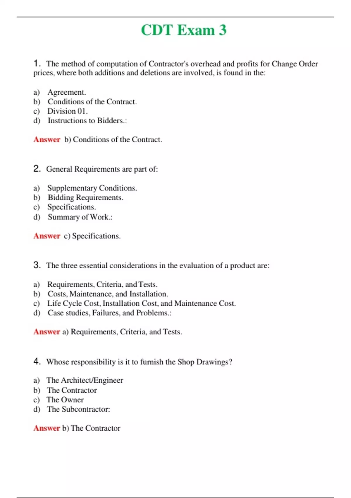 CDT Exam 3 (Latest 2024) Questions With Complete Grade A+ Answers CDT