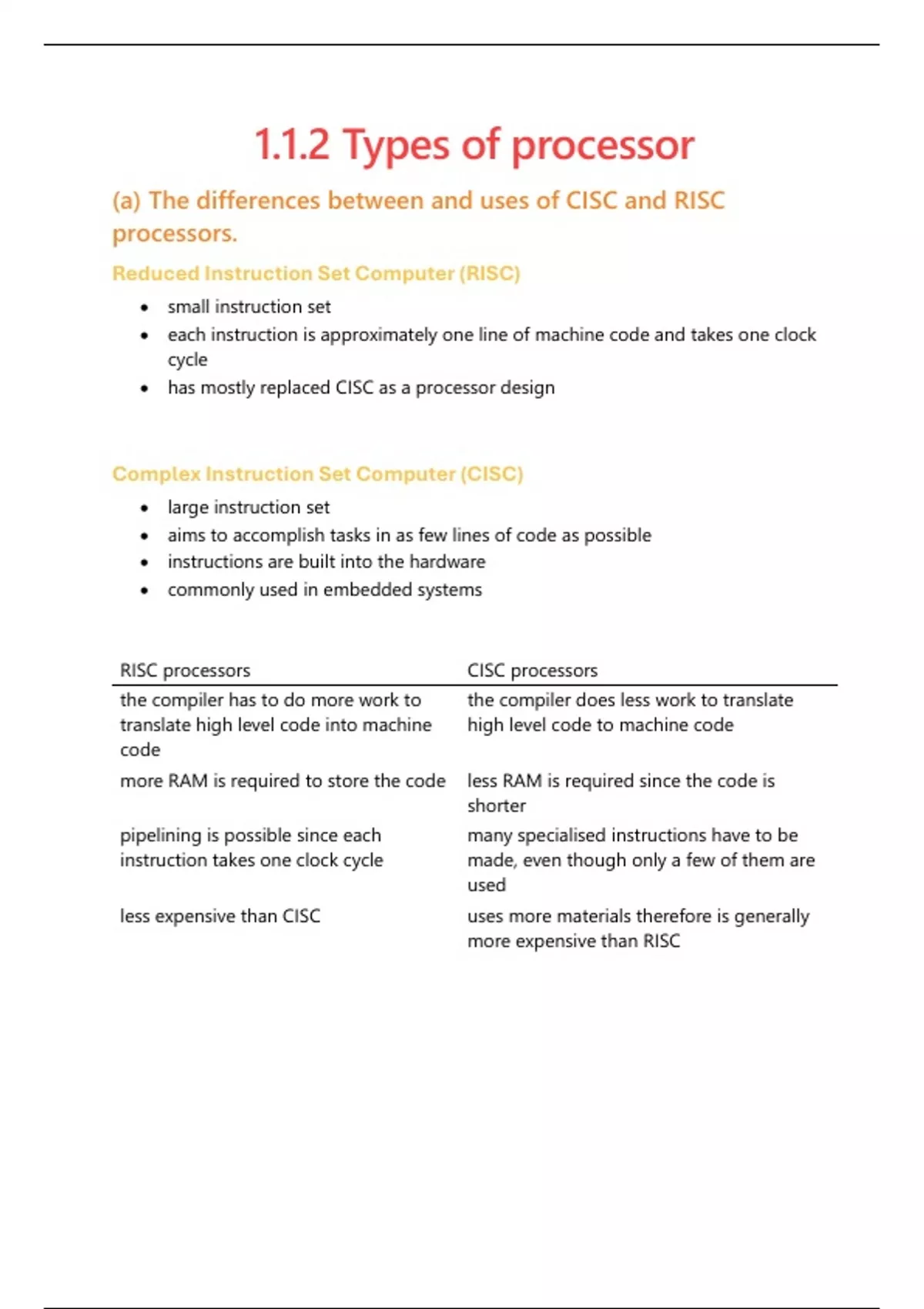 Summary A Level Computer Science revision notes - 1.1.2 Types of ...