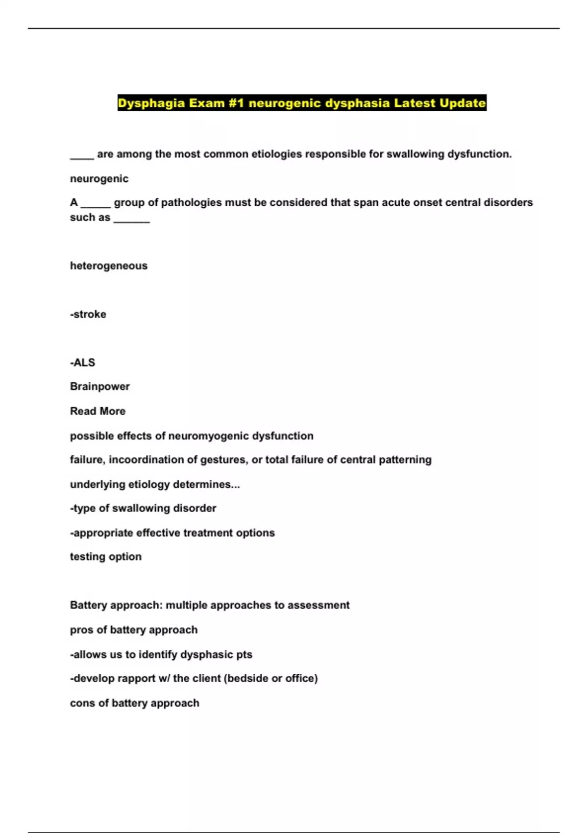 Dysphagia Exam #1 neurogenic dysphasia Latest Update - Dysphagia #1 ...