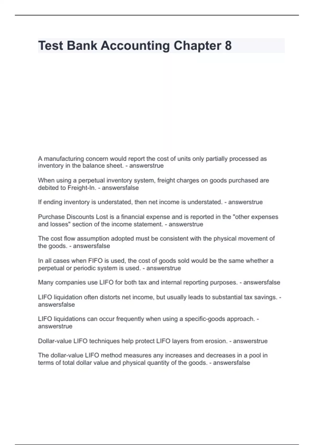 Test Bank Accounting Chapter 8 Questions With Solutions Accounting