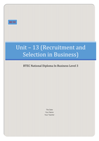 Business Unit 13, Recruitment and Selection in Business M2 D2 (Analyse your contribution to the selection process in a given situation.) (Evaluate your experience of planning and participating in the recruitment and selection process.)