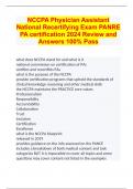 NCCPA Physician Assistant National Recertifying Exam PANRE PA certification 2024 Review and Answers 100&percnt; Pass
