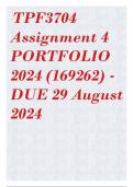 TPF3704 Assignment 4 PORTFOLIO 2024 &lpar;169262&rpar; - DUE 29 August 2024