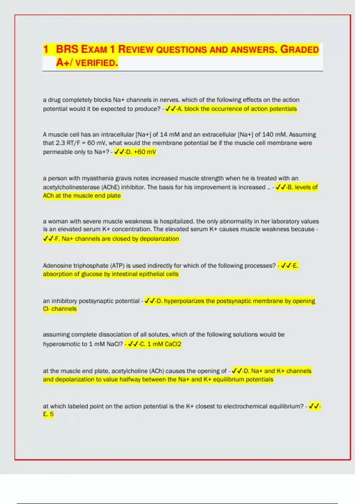 BRS EXAM 1 REVIEW QUESTIONS AND ANSWERS. GRADED A+/ VERIFIED.[LATEST ...