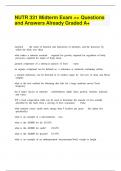 NUTR 331 Midterm Exam >> Questions and Answers Already Graded A&plus;