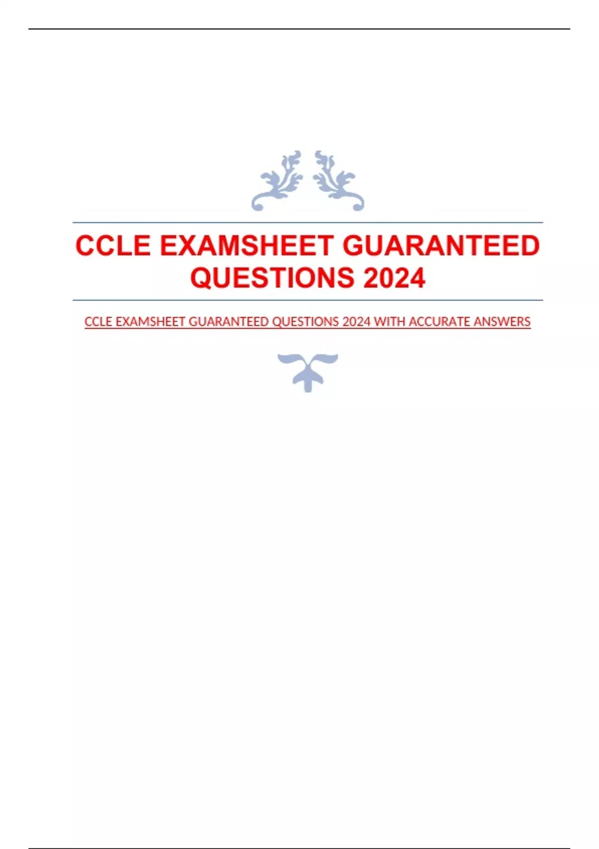 CCLE EXAMSHEET GUARANTEED QUESTIONS 2024 WITH ACCURATE ANSWERS - CCLE ...