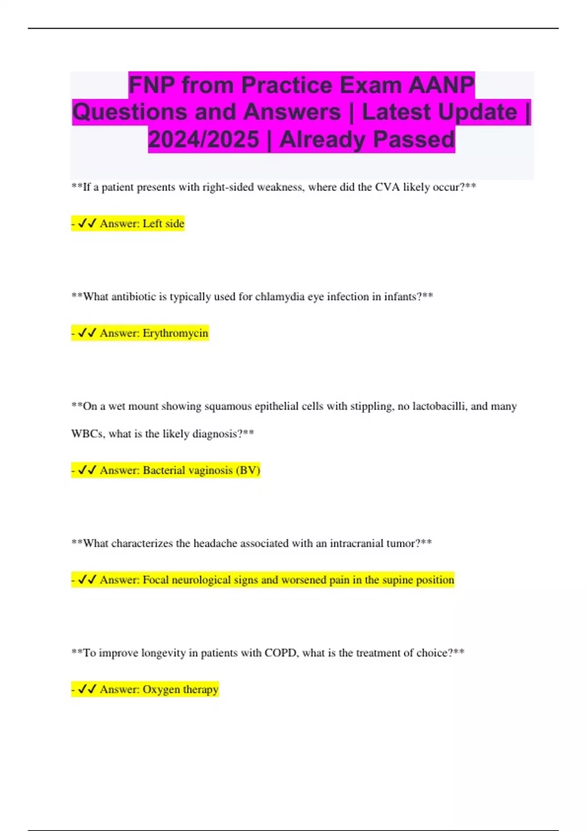 FNP from Practice Exam AANP Questions and Answers | Latest Update ...