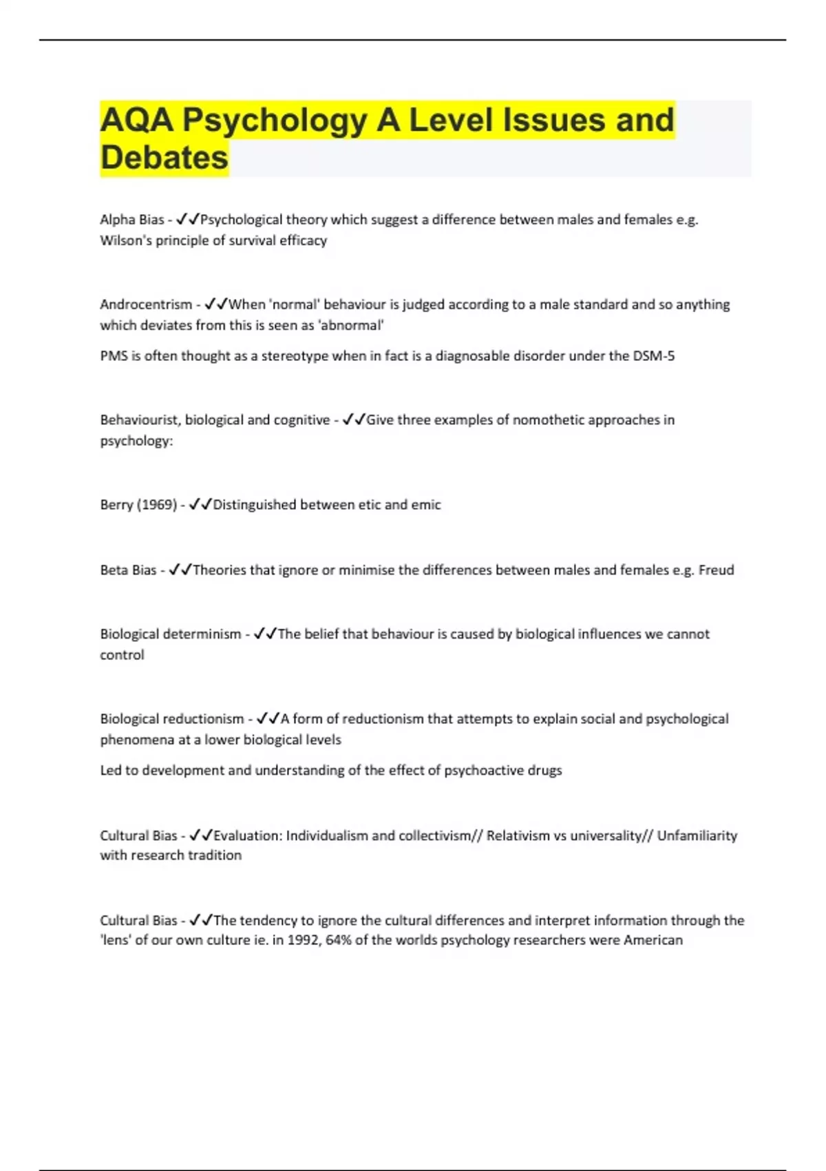 AQA Psychology A Level Issues and Debates - AQA Psychology A Level ...