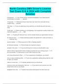 North Carolina DMV Driver's License  Test Exam Q & A 2024 with Complete  Solution