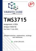 TMS3715 Assignment 4 &lpar;DETAILED ANSWERS&rpar; 2024 - DISTINCTION GUARANTEED