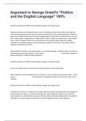 Argument in George Orwell's "Politics and the English Language" 100&percnt; Verified & Accurate For Guaranteed Pass&vert; Graded A&plus;&period;