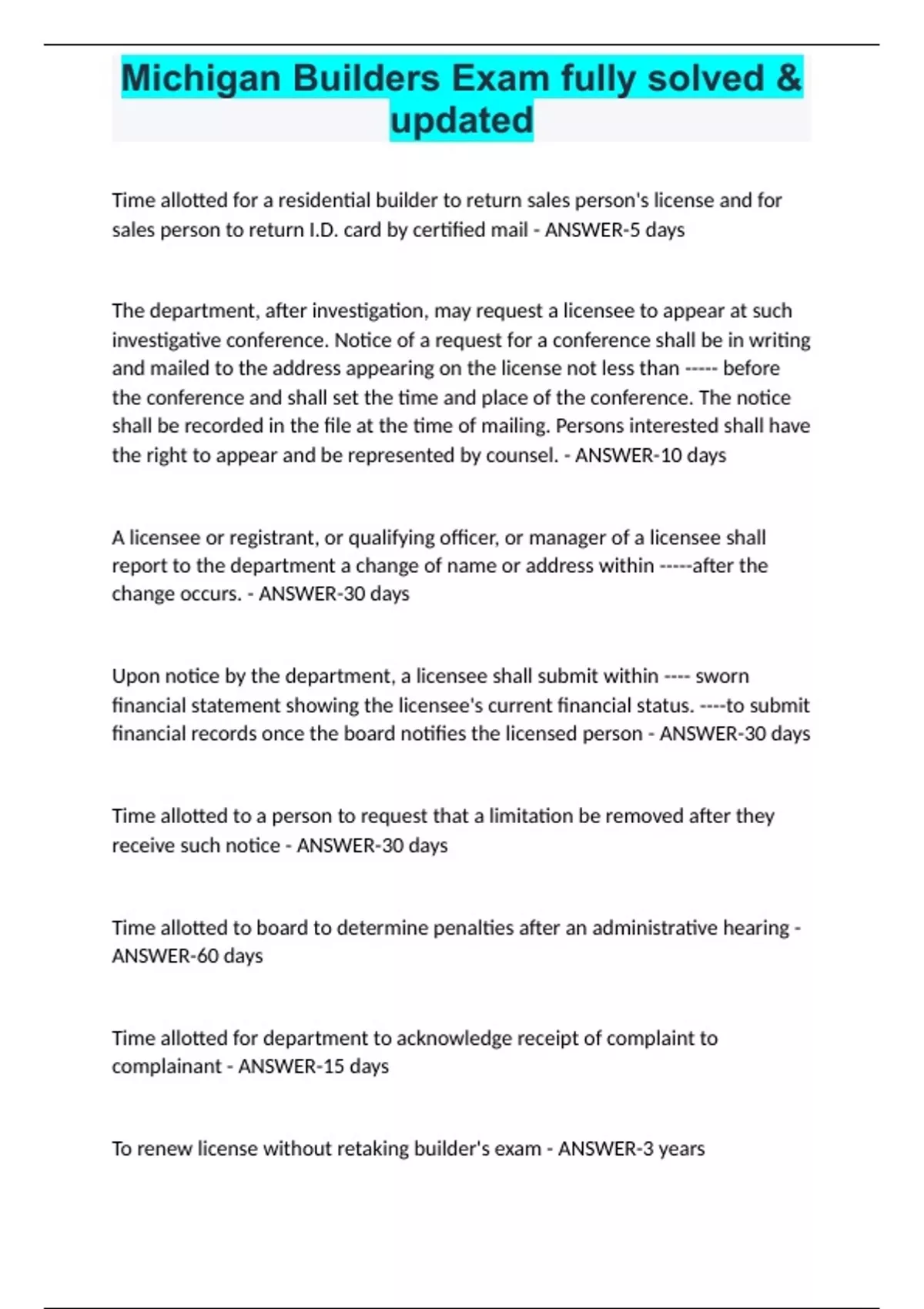 Michigan Builders Exam fully solved updated EMSIC Stuvia US Michigan Builders Exam fully solved updated EMSIC Stuvia US