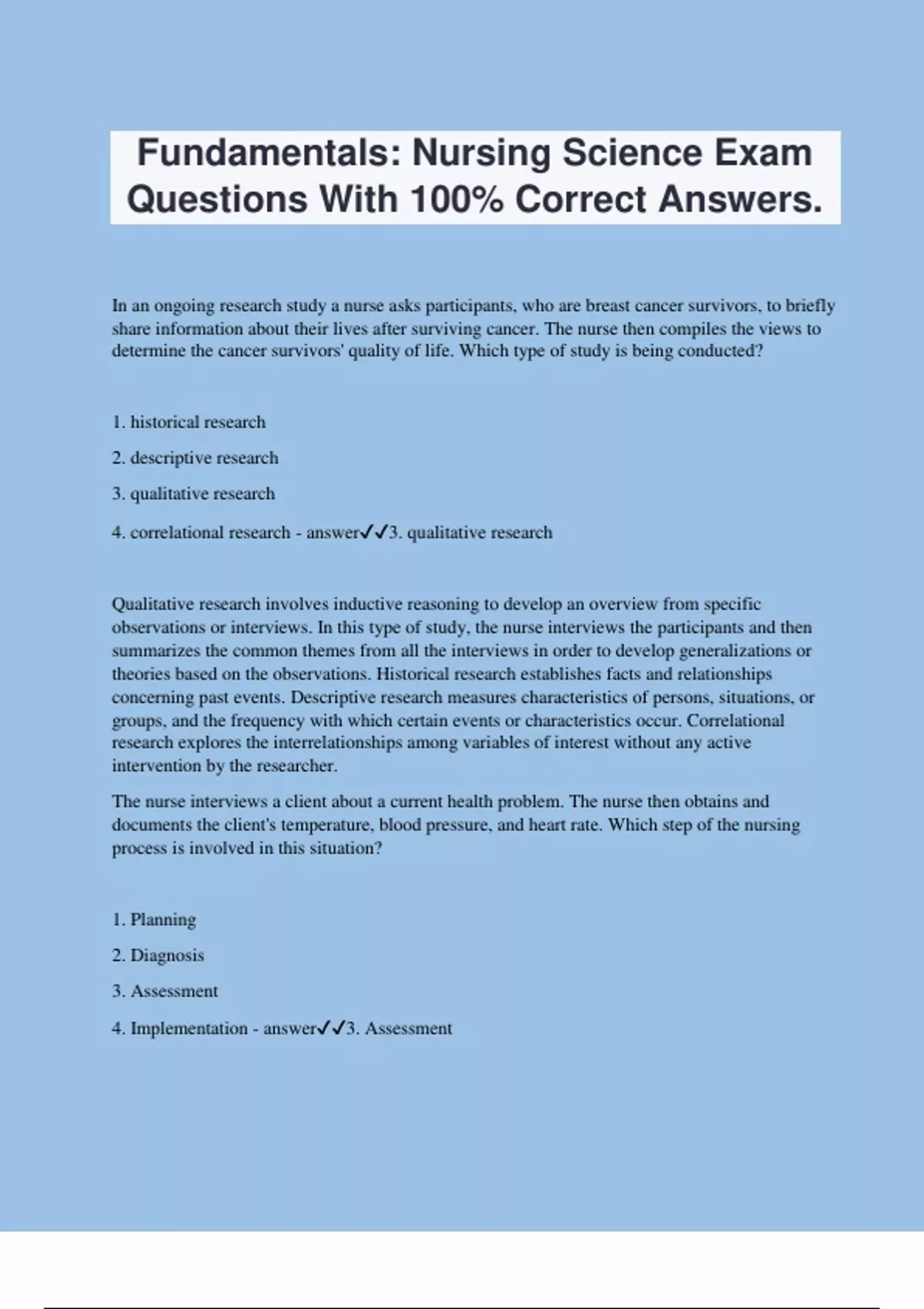 Fundamentals: Nursing Science Exam Questions With 100% Correct Answers ...