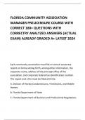 FLORIDA COMMUNITY ASSOCIATION MANAGER PRELICENSURE COURSE WITH CORRECT 180&plus; QUESTIONS WITH CORRECTRY ANALYZED ANSWERS &lpar;ACTUAL EXAM&rpar; ALREADY GRADED A&plus; LATEST 2024