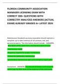FLORIDA COMMUNITY ASSOCIATION MANAGER LICENSING EXAM WITH CORRECT 200&plus; QUESTIONS WITH CORRECTRY ANALYZED ANSWERS &lpar;ACTUAL EXAM&rpar; ALREADY GRADED A&plus; LATEST 2024   
