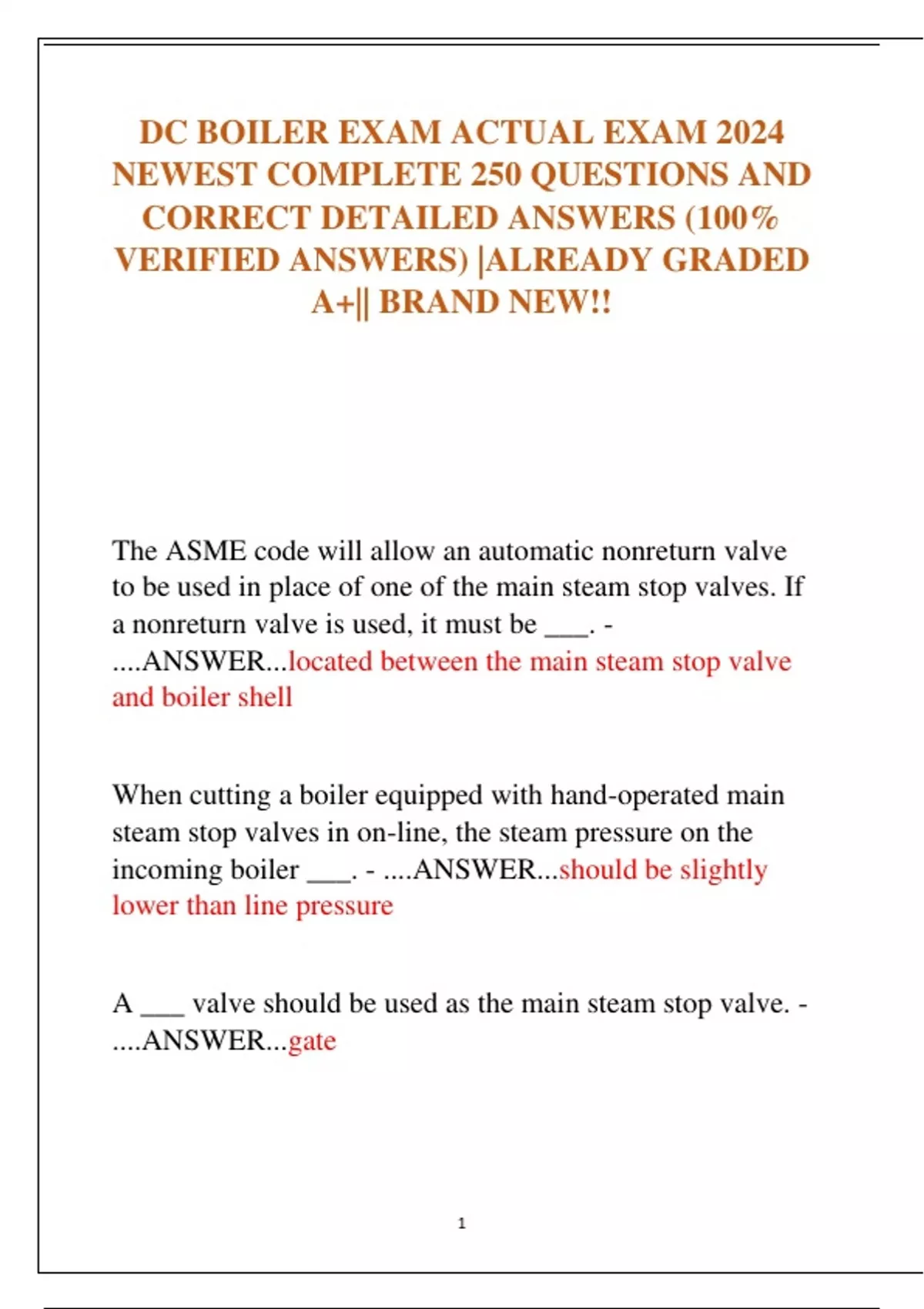 DC BOILER EXAM ACTUAL EXAM 2024 NEWEST COMPLETE 250 QUESTIONS AND