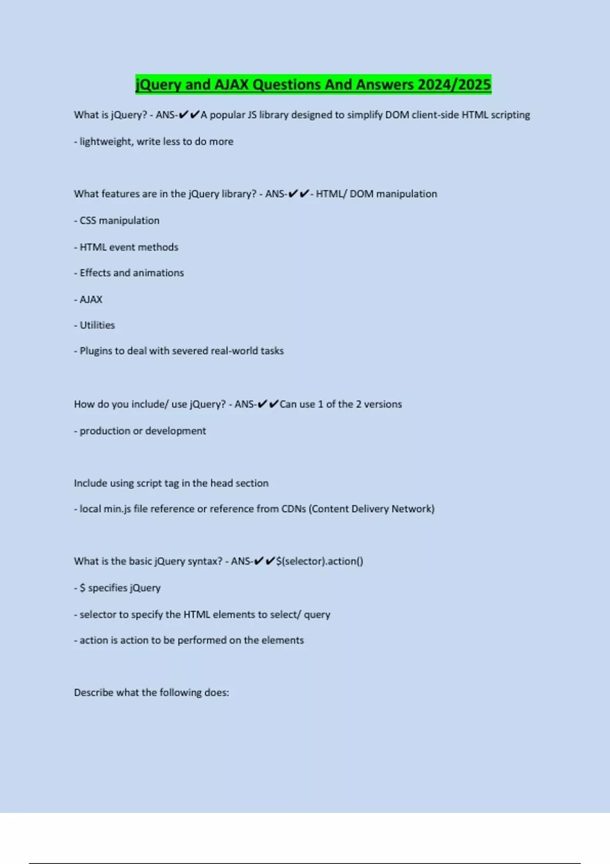 Ajax exam Qs&As 2024, AJAX Quiz Exam Review Solution 2024 Updated, AJAX ...