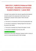 NUR 2513 &vert; NUR2513 Maternal Child Final Exam &vert; Questions and Answers Graded & Rated A&plus; &vert; Latest 2024