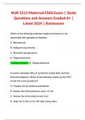 NUR 2513 Maternal-Child Exam &vert; Study Questions and Answers Graded A&plus; &vert; Latest 2024 &vert; Rasmussen