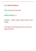 Solutions Manual for Financial Accounting 11th Edition By Robert Libby&comma; Patricia Libby&comma; Frank Hodge &lpar;All Chapters&comma; 100&percnt; Original Verified&comma; A&plus; Grade&rpar;