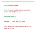 Solutions Manual for Financial and Managerial Accounting Information for Decisions 5th Edition By John Wild Ken Shaw &lpar;All Chapters&comma; 100&percnt; Original Verified&comma; A&plus; Grade&rpar;