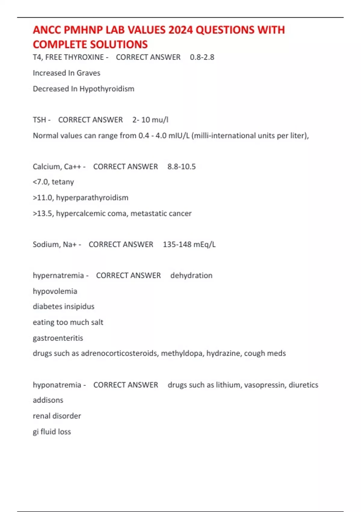 ANCC PMHNP LAB VALUES 2024 QUESTIONS WITH COMPLETE SOLUTIONS - ANCC ...