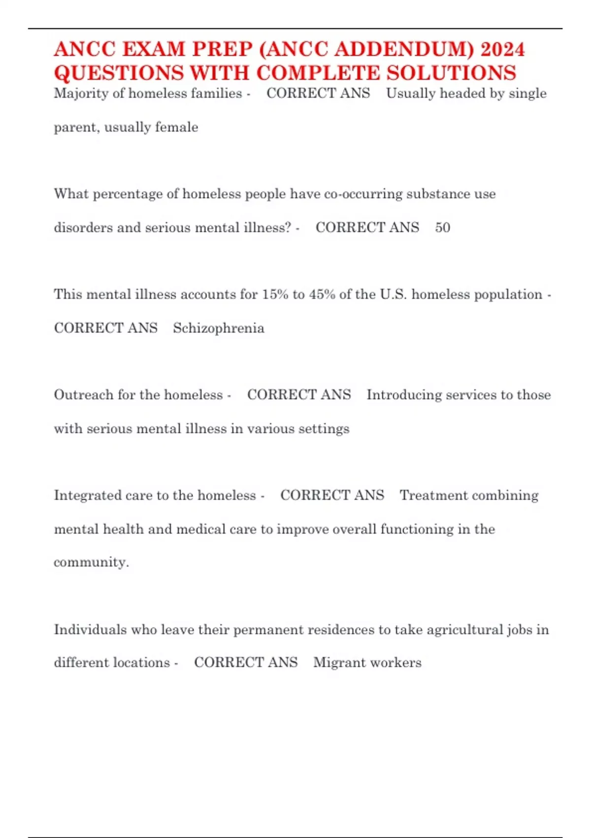ANCC EXAM PREP (ANCC ADDENDUM) 2024 QUESTIONS WITH COMPLETE SOLUTIONS ...