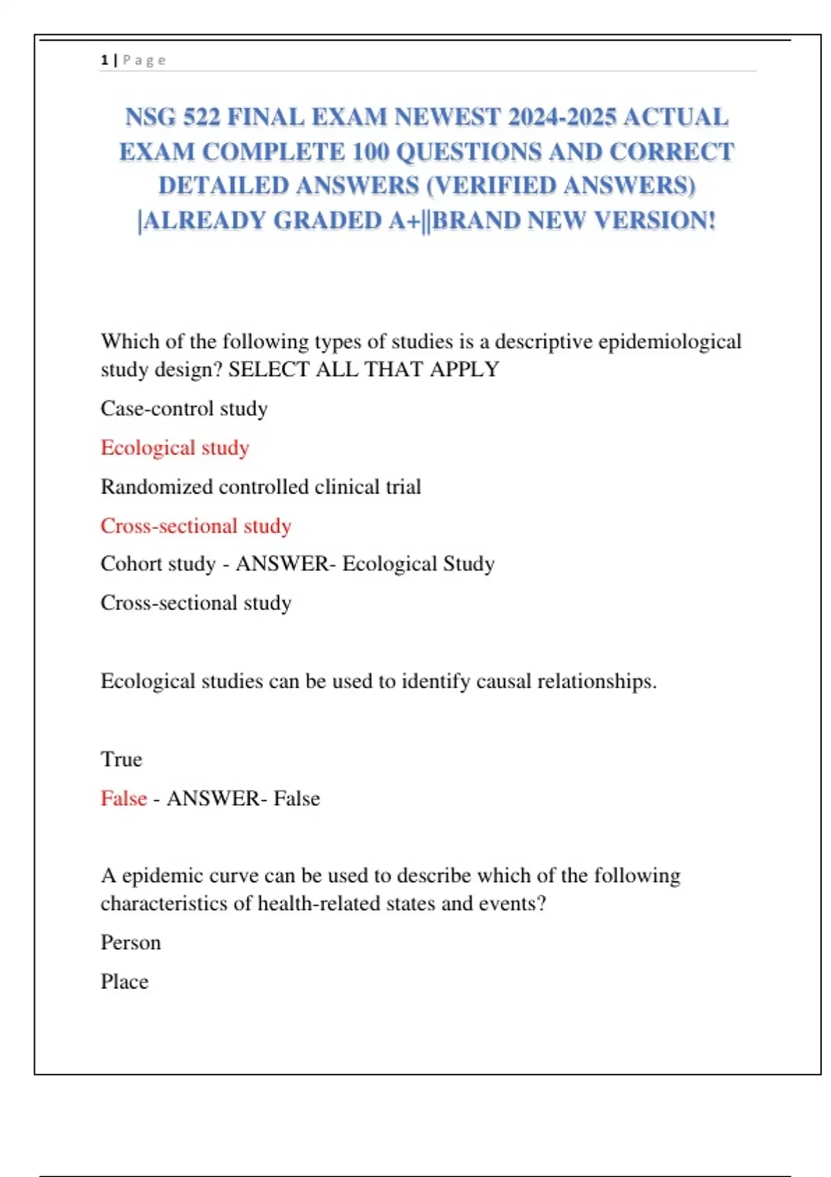 582 Sample Questions NSG 522 FINAL EXAM NEWEST ACTUAL EXAM COMPLETE 100 QUESTIONS AND ...