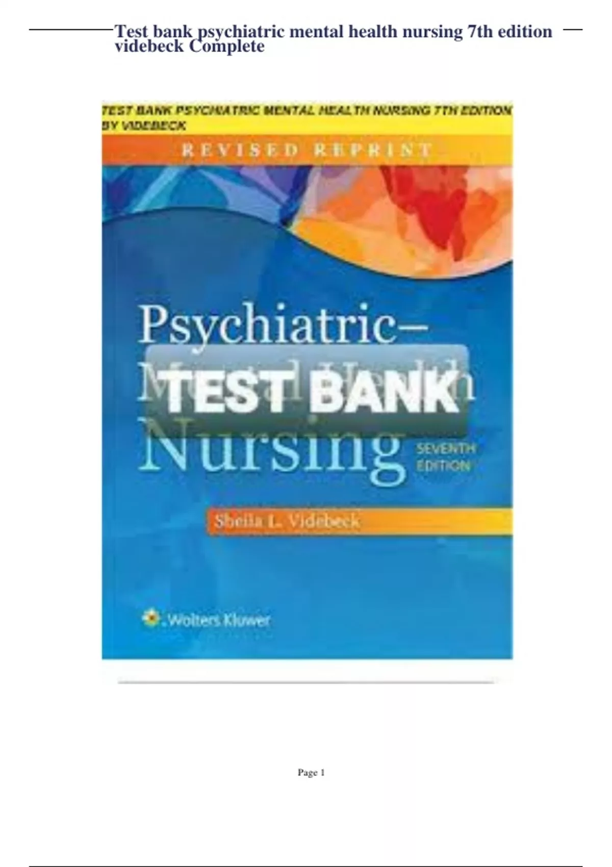 Test bank psychiatric mental health nursing 7th edition videbeck ...