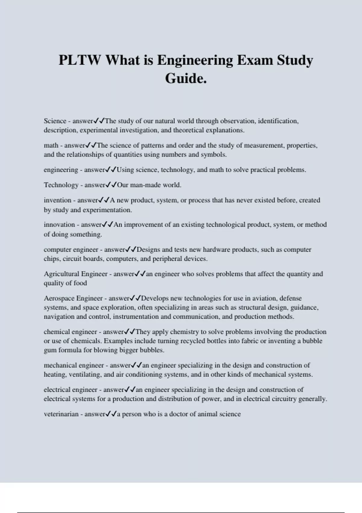 PLTW What is Engineering Exam Study Guide. - PLTW - Stuvia US