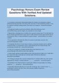Psychology Honors Exam Review Questions With Verified And Updated Solutions&period;
